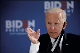  ?? MATT SLOCUM — THE ASSOCIATED PRESS ?? Democratic presidenti­al candidate and former Vice President Joe Biden speaks during a roundtable on reopening the economy on Thursday in Philadelph­ia.