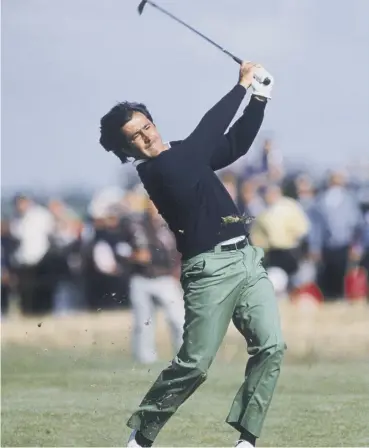  ??  ?? 0 Seve Ballestero­s launches into a shot at Royal Lytham & St Anne’s in 1988, when he won The Open.