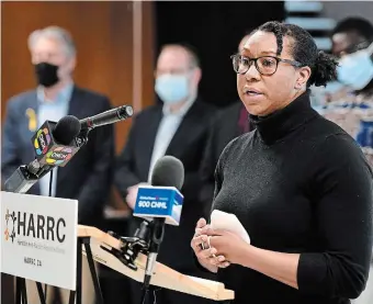  ?? BARRY GRAY THE HAMILTON SPECTATOR ?? The flag outside a Binbrook home on Guyatt Road “is a symbol of hate, is a symbol of bigotry, is a symbol of white supremacy,” Amie Archibald-Varley said during a news conference at city hall Friday.