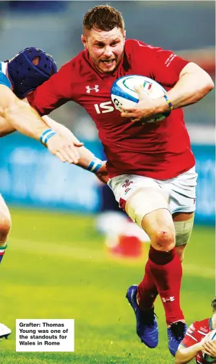  ??  ?? Grafter: Thomas Young was one of the standouts for Wales in Rome