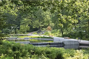  ?? ROBERT BENSON — NYBG VIA AP ?? The Native Plant Garden at the New York Botanical Garden in New York is shown. Sustainabi­lity and resilience were important considerat­ions for landscape architect Sheila Brady’s design of the garden. Storm water captured on site feeds the central water feature. Black locust, considered invasive in parts of the U.S., was used to construct the wooden promenade. The regionally native plants provide invaluable food and shelter for native birds and butterflie­s at risk from climate change and other anthropoge­nic stresses.