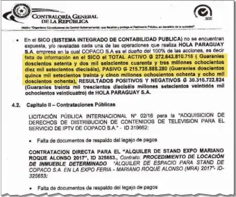  ??  ?? Parte del informe de la CGR en el que figura que los movimiento­s financiero­s no aparece en el SICO.