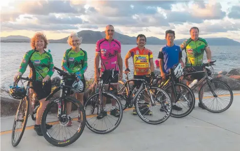  ??  ?? READY TO ROLL: Cooktown cyclists Janet Mead, Rebecca Buldo, Ray Wright, Dale Tan, Thipakhorn Upachakham and David Callick.