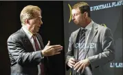  ?? AP ?? Alabama’s Nick Saban (left) and Clemson’s Dabo Swinney will face each other in the playoff semifinals. They’ve coached the last two national champions.