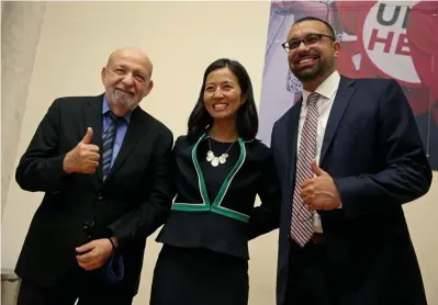  ?? MATT sTONE / hErAld sTAff ?? A BIG WIN: Boston’s most well-known Latino family, the Arroyos, backed Michelle Wu in the race for mayor. From left, former City Councilor Felix D. Arroyo, mayoral candidate Michelle Wu and City Council Ricardo Arroyo.