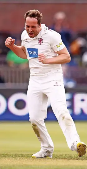  ??  ?? Somerset’s Josh Davey took three of the five Yorkshire wickets to fall