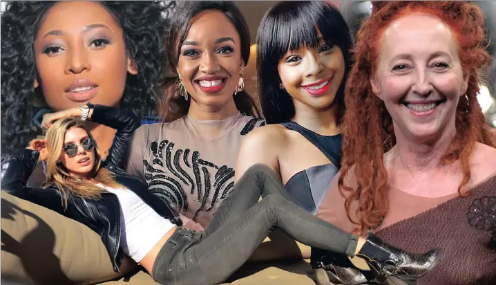  ??  ?? THE GLAM: From left, Actress and businesswo­man Enhle Mbali Maphumulo, actress Dineo Moeketsi, TV presenter Boity Thulo, fashion designer Marianne Fassler and model Cara Frew, front. MONTAGE: TIMOTHY BERNARD