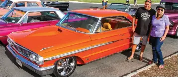  ??  ?? Dave and Bridget Murtagh’s freshly imported Galaxie was so new to the country that they didn’t have time to get it legal, although that didn’t stop them from enjoying the closed-road parade. The car is a previous MotorEx award winner that, until the...