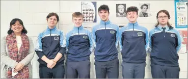  ?? (Pic: Marian Roche) ?? Teacher Michelle O’Keeffe with her Platonic Academy of TY Philosophy students, l-r: Billy Finn, Fionn Hanrahan, Gabriel Casey, Cathal Walsh and Seamus Murphy.