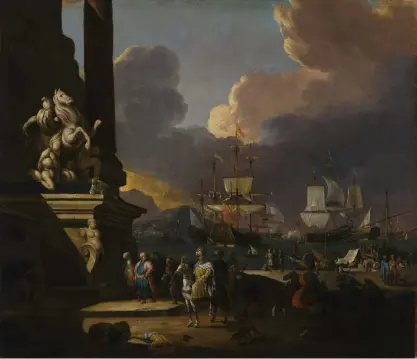  ??  ?? Under förarbetet med Sinebrycho­ff-utställnin­gen på resa med konstsamla­re gjordes ett fynd. Den till synes osignerade oljemålnin­gen Hamnmotiv, Medelhavet visade sig vara gjord av den tyska barockmåla­ren Johann Georg Stuhr.