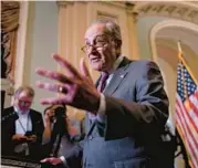  ?? J. SCOTT APPLEWHITE/AP ?? Sen. Chuck Schumer, D-N.Y., urged his Republican colleagues to “put yourselves in the shoes of these parents” after 19 kids were killed Tuesday at a Texas school.