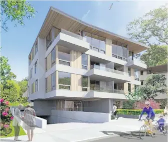  ??  ?? An artist’s rendering of the Quest condominiu­m building proposed for 2326 Oak Bay Ave.