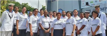  ?? Photo: ?? FASANOC president Makereta Lenoa (front fifth from left) after the flag raising ceremony at Olympic House in Suva on July 23, 2020. FASANOC