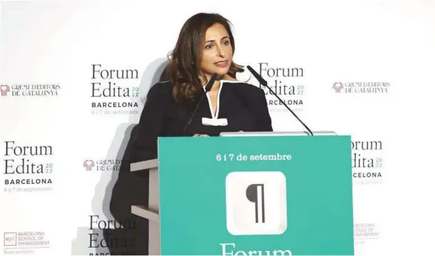  ?? WAM ?? Bodour Al Qasimi addressed delegates at the Forum Edita publishing conference in Barcelona, Spain.