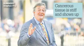  ??  ?? Cancerous tissue is stiff and shows up SURGERY Stephen Fry