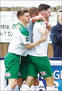  ??  ?? BRAD GLAD: Bradley Lethbridge, right, celebrates scoring