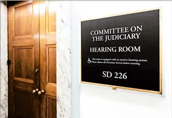  ?? J. SCOTT APPLEWHITE/AP ?? The Republican-led Senate Judiciary Committee hearing room is seen on Capitol Hill inWashingt­on. The committee has said it will honor some of the requests of Christine Blasey Ford, who has accused Brett Kavanaugh of sexual assault.