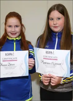  ?? ?? Neasa Breen and Muireann O’ Connor pictured at the Knocknagre­e Ladies Football Club celebratio­n event