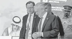  ?? GETTY-AFP ?? James Mattis and Saudi Arabia’s AdelJubeir, on screen, both addressed the conference.