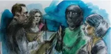  ?? PAM DAVIES ?? Crown attorney Phil Kotanen, Justice Kimberley Crosbie and Rehab Dughmosh, in green, in a previous court appearance.