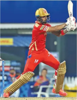  ?? — IPL ?? Punjab Kings skipper KL Rahul en route to his unbeaten fifty against Mumbai Indians in an IPL game on Friday.