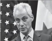  ?? ASSOCIATED PRESS ?? IN THIS JAN. 15 FILE PHOTO, Chicago Mayor Rahm Emanuel speaks during a news conference in Chicago. Attorneys for Chicago on Monday, Sept. 11, asked a federal judge for a nationwide halt to Trump administra­tion requiremen­ts that cities enforce tough...