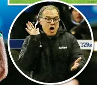  ??  ?? CAVING IN: Roofe appeals in vain for a penalty as Bielsa is left frustrated and Pukki smiling