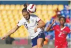  ?? AP PHOTO/FERNANDO LLANO ?? United States’ Alex Morgan goes for a header on Monday during a CONCACAF Women’s Championsh­ip soccer match against Haiti in Monterrey, Mexico.