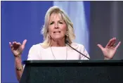  ?? Associated Press ?? First lady Jill Biden speaks at the 125th Anniversar­y Convention of the National Parent Teacher Associatio­n (PTA) in National Harbor, Md., on Friday.