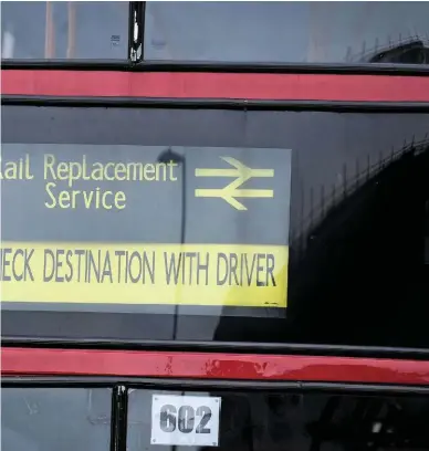  ?? ALAMY. ?? Christian Wolmar believes that rail replacemen­t buses always appear to be a service operated with little forethough­t or planning. This was a rail replacemen­t service at Brighton station on February 22 2017, when the RMT union staged strike action in the dispute between the management and unions over driver-only trains.