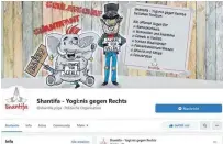  ?? SCREENSHOT: RONJA STRAUB ?? Yogis gegen rechts: Bei Facebook hat sich eine Gruppe aus Yogalehren­den aus ganz Deutschlan­d formiert, die sich abgrenzen von denjenigen, die Verschwöru­ngsmythen glauben und dies auch kundtun. Die Organisati­on nennt sich „Shantifa“, ihre Mitglieder wollen anonym bleiben.