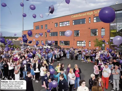  ??  ?? Tribute About 300 people, including family and friends of Kiera Beagle, released purple balloons into the air