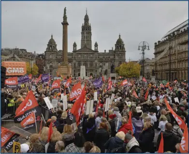  ??  ?? Thousands of Glasgow workers – mainly women – went on strike earlier this year to demand the equal pay bill be settled