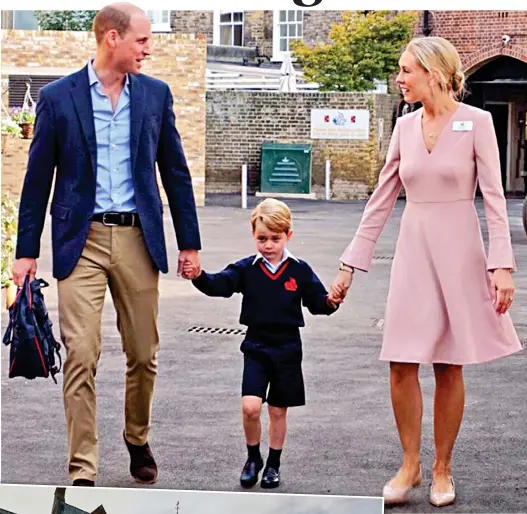  ??  ?? First day: Prince William and Helen Haslem of Thomas’s with George entering school in 2017