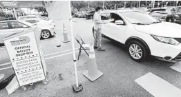  ?? WILFREDO LEE/AP ?? A poll worker waits as a motorist drops off a vote-by-mail ballot Monday in Miami.