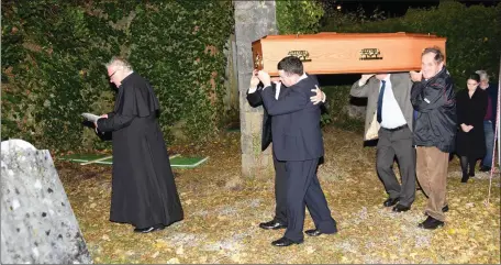  ??  ?? Pat Herlihy as the parish priest leading the funeral procession at the Shoestring Theatre Company’s production of Big Maggie at the Schoolyard Theatre in Charlevill­e.