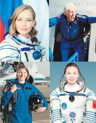  ?? FOTO: ROSCOSMOS, BLUE ORIGIN, NASA Y CNSA ?? Yulia Peresild, Wally Funk, Kayla J. Barron y Wang Yaping