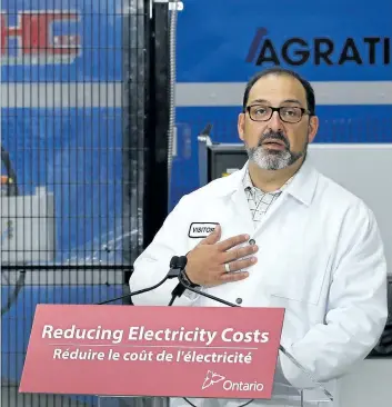  ?? POSTMEDIA NETWORK FILES ?? Energy Minister Glenn Thibeault’s office said the province is in discussion­s to build on an agreement signed last year for Ontario to import up to two terawatt hours of electricit­y a year from Quebec.