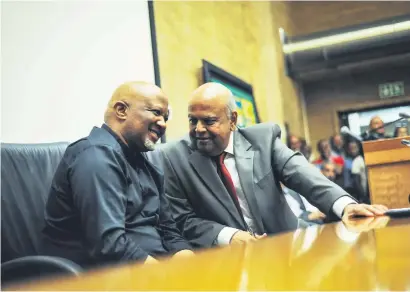  ?? Picture: Jacques Nelles ?? NO LAUGHING MATTER. Ex-deputy finance minister, Mcebisi Jonas and ex-finance minister Pravin Gordhan during a press conference held inside the National Treasury yesterday. Mcebisi and Pravin were fired early yesterday during a Cabinet reshuffle by...