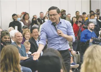  ?? CHRIS YOUNG/THE CANADIAN PRESS ?? Federal Conservati­ve leadership candidate Pierre Poilievre has an exceptiona­l ability to gather whole
multitudes to his various rallies, months before a vote actually takes place, writes Rex Murphy.