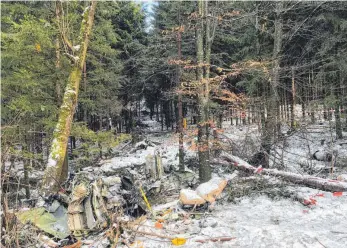  ?? ARCHIVFOTO: OLLI ?? Nach dem Flugzeugun­fall herrscht ein Bild der Verwüstung: Das Ravensburg­er Landratsam­t nimmt an, dass die Schadensfl­äche etwa 300 Meter lang und 50 Meter breit ist – also so groß wie zwei Fußballfel­der.