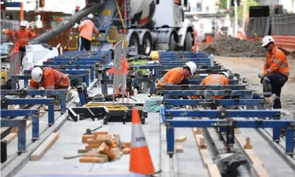  ??  ?? The electric shock is believed to be connected to an exposed wire at the Sydney CBD light rail project. Photograph: Mick Tsikas/ EPA