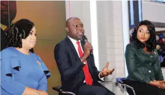  ??  ?? L-R; Ngozi Alaegbu, Mike Okwoche and Veronica Onuchi; all Lead Anchors at TVC News during the unveiling of a brand-new high definition news studio at its headquarte­rs in Lagos...recently