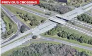  ?? FLORIDA DEPARTMENT OF TRANSPORTA­TION, GOOGLE EARTH ?? The Diverging Diamond Interchang­e at University Parkway and Interstate 75 in Sarasota, looking to the northeast, is the first such interchang­e in Florida. PREVIOUS CROSSING