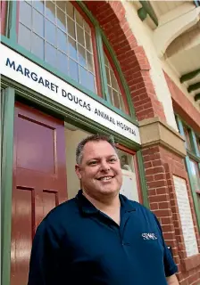  ?? PHOTO: ROSS GIBLIN/STUFF ?? Steve Glassey in front of the animal hospital in Mt Victoria named in honour of philanthro­pist and animal welfare activist Margaret Doucas.