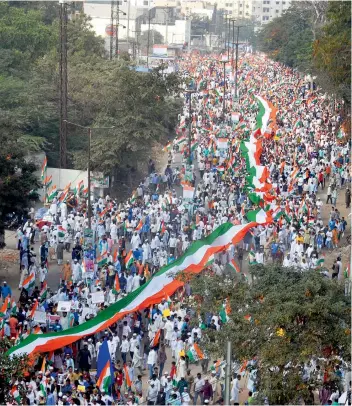  ?? — P. SURENDRA ?? People responded in huge numbers to United Muslim Action Committee’s call to rally against the CAA, the NRC and the NPR on Friday. Starting at the Edigah Miralam, the rally ended at Shastripur­am.