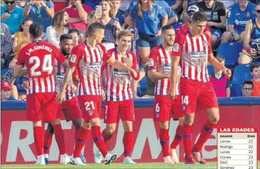  ??  ?? ALEGRÍA. Giménez, Lemar, Lucas, Griezmann, Koke y Rodrigo celebran un gol del Atlético en Getafe.