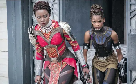  ?? MATT KENNEDY/DISNEY ?? Lupita Nyong’o, left, stars as Nakia and Letitia Wright is Shuri in Marvel’s highly anticipate­d Black Panther, a hopeful blockbuste­r that offers meaningful and powerful roles for women — both in front of and behind the camera.