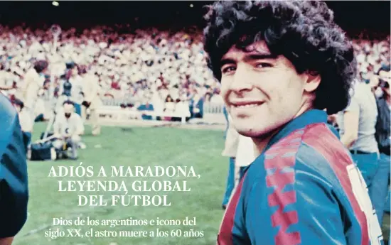  ?? EFE ?? Diego Armando Maradona durante su presentaci­ón como jugador del Barça en el Camp Nou en 1982
