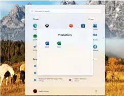  ?? ?? Windows 11’s new Start Menu folders, in an expanded view.